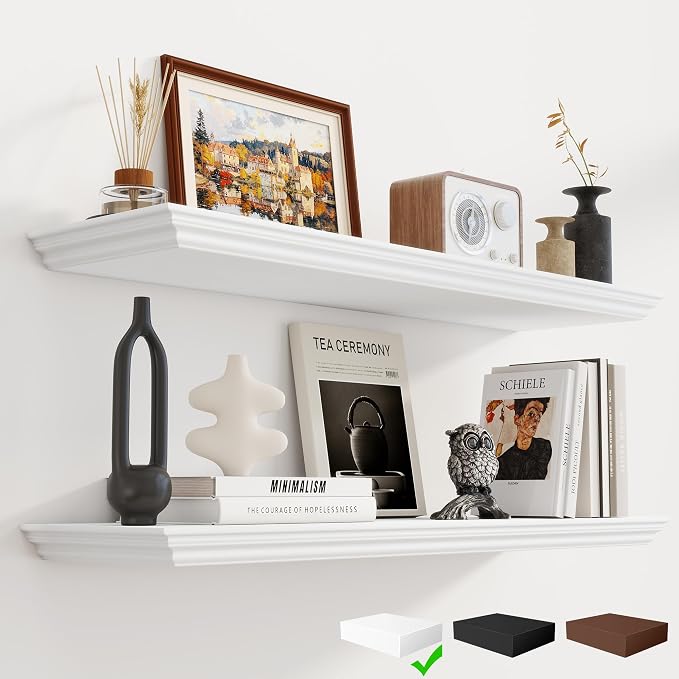 Fun Memories Floating Shelves 36 Inch Long, 9.3 Inch Deep Classic Crown Molding by FunMemories