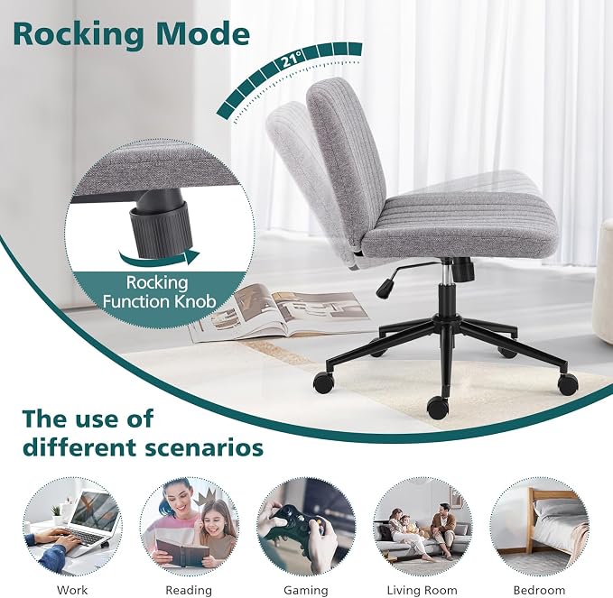 OLIXIS Criss Cross Chair with Wheels Wide Cross Legged Office Desk Vanity Chair - Image 6