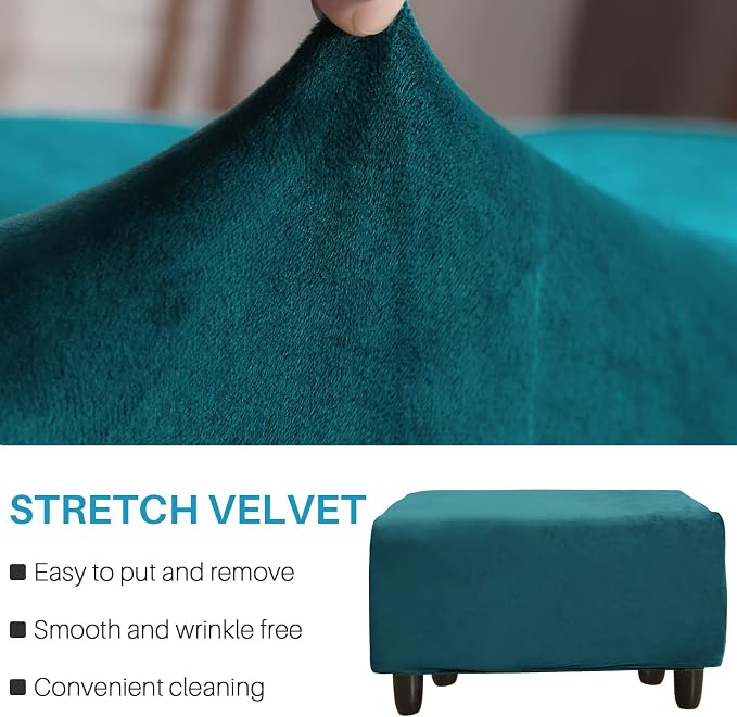 LiveGo Velvet Stretch Ottoman Cover, Removable Footstool Protector, Rectangle - Image 3