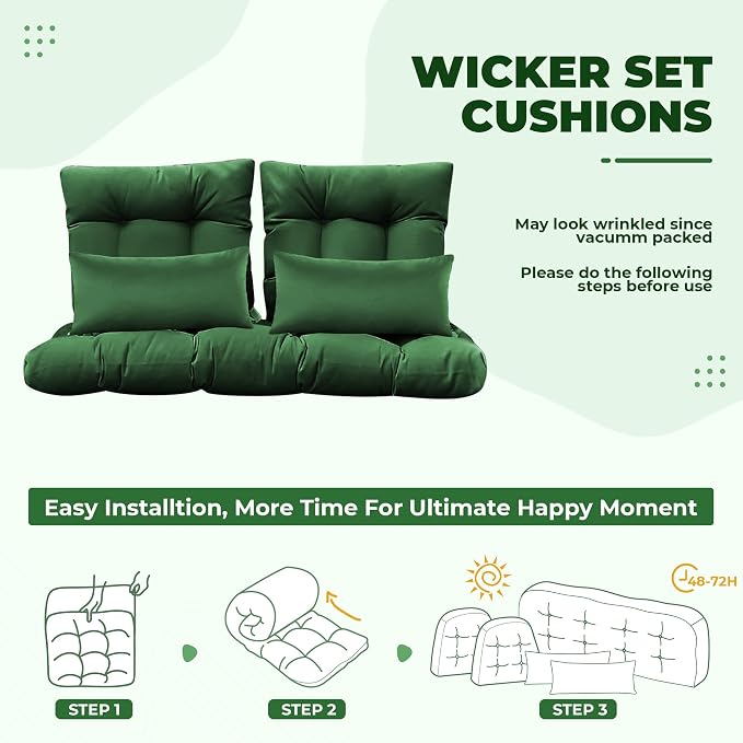 Wicker Chair Cushions of 5 Pieces, Waterproof Outdoor Loveseat Cushion - Image 5