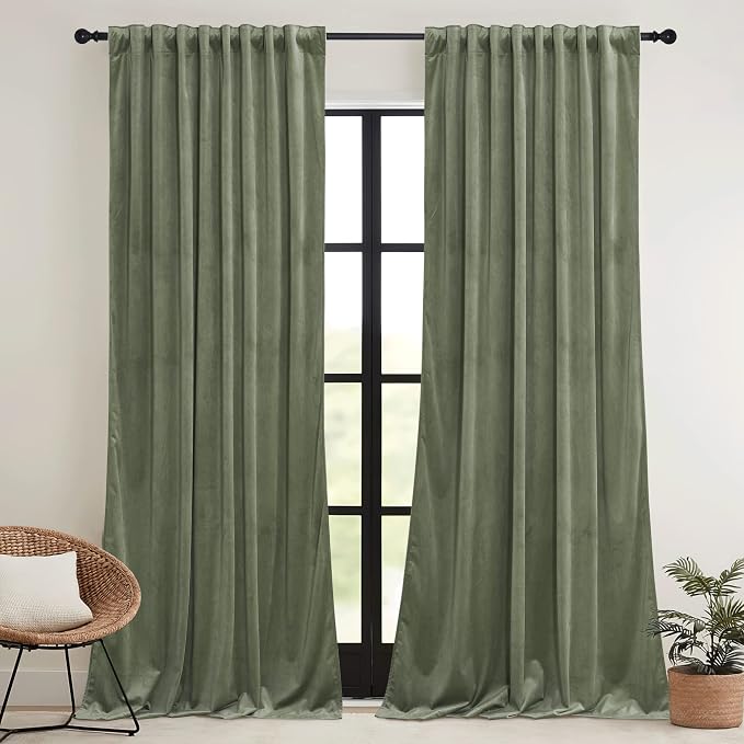 RYB HOME Sage Green Velvet Curtains 102 inches - Image 2
