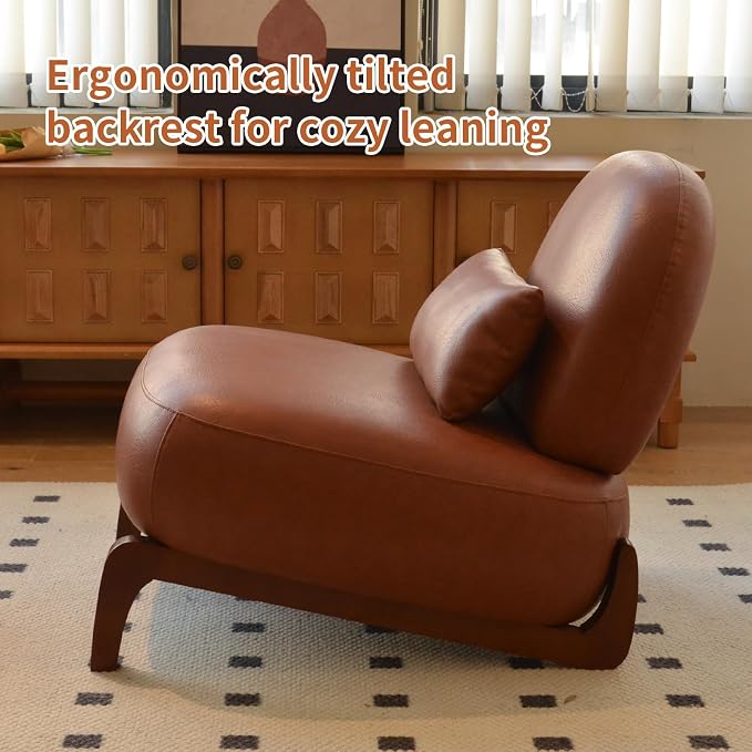 KEIKI Accent Chair with Solid Wood Legs, Faux Leather Single Seat Sofa - Image 6
