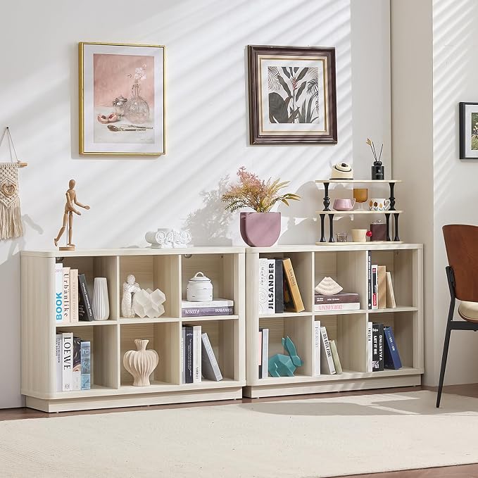 Joaxswe 6 Cube Bookcase, Wood Low Floor Standing Bookshelf - Image 3