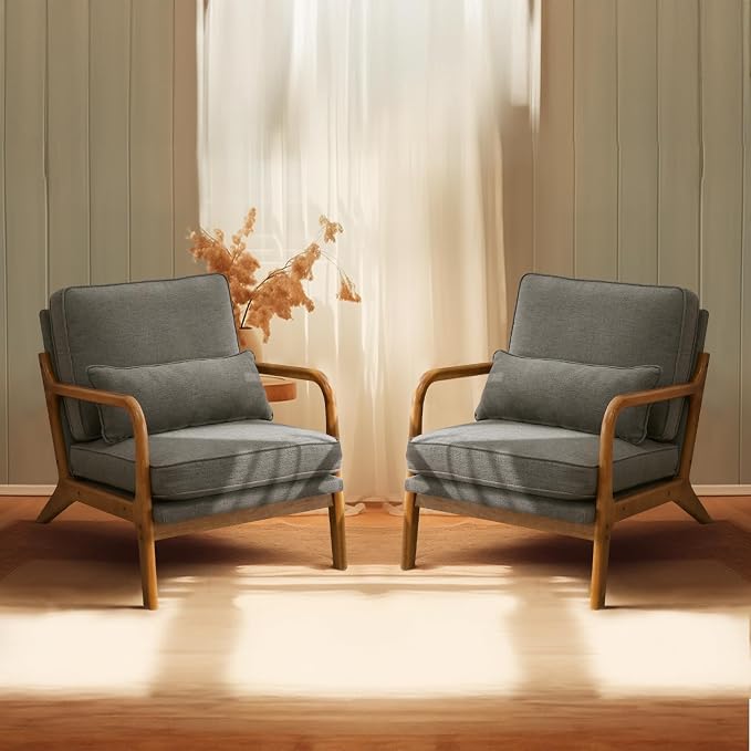 Bonnlo Linen Dark Grey Accent Chairs Set of 2, Upholstered Mid Century Modern by Bonnlo