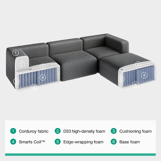 Novilla 106" Modular Sectional Sofa, Modern Cloud Sectional Couch - Image 8