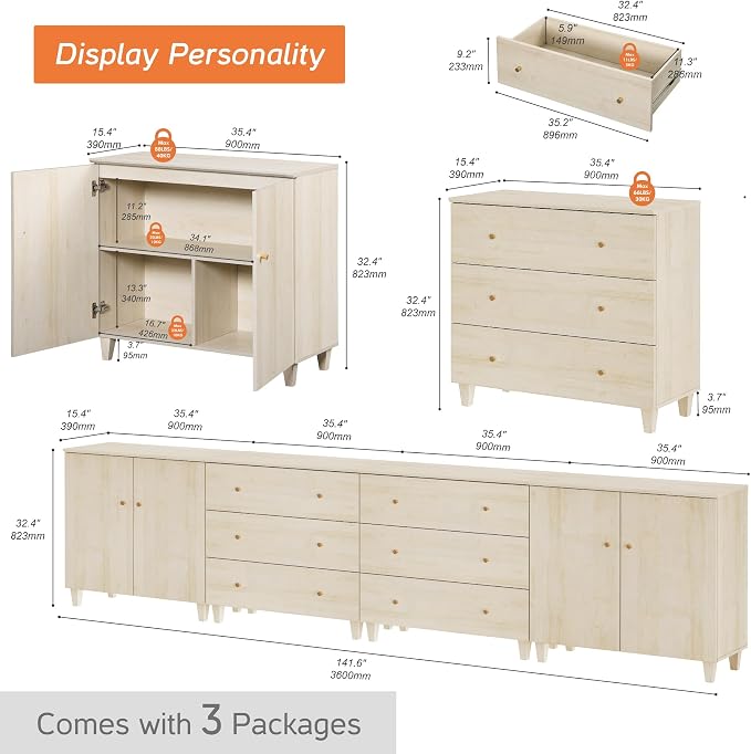 WAMPAT TV Stand Cabinets for 120+ Inches TVs, 4-in-1 Wood Media Console Table - Image 2