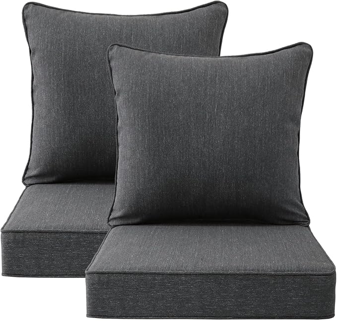 Outdoor Deep Seat & Back Cushion Set, 24 x 24 Inch Water Repellent and Fade by Supflourishia