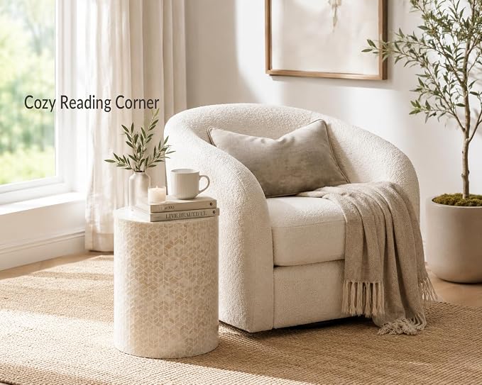 PEMAR Capiz Shell Cylinder Drum End Table Nacre Side Table Stool Round Drum - Image 4