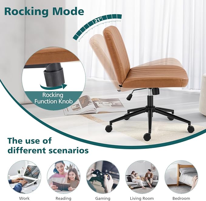 OLIXIS Criss Cross Chair with Wheels Wide Cross Legged Office Desk Vanity Chair - Image 5