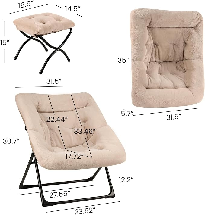 Comfy Saucer Chair for Adults, Soft Faux Fur Bedroom Chair - Image 3