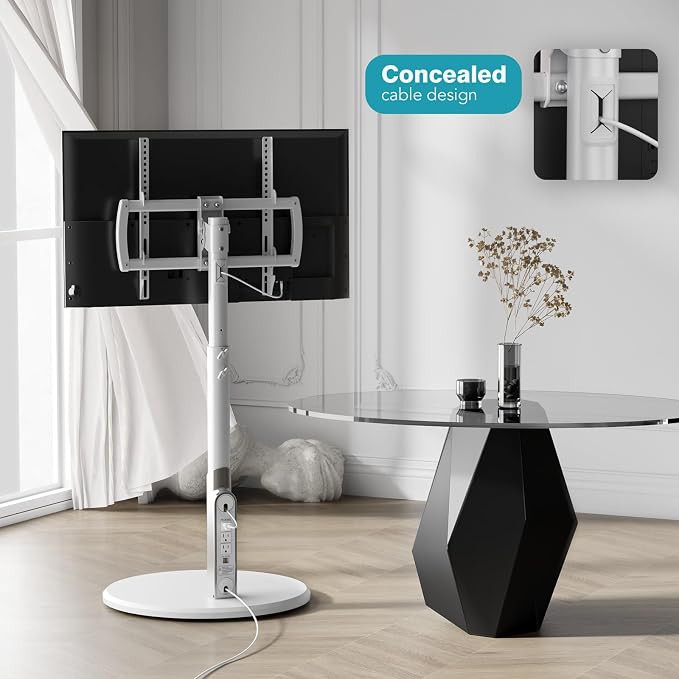Floor Mobile TV Stand with Power Outlet, Rolling TV Cart - Image 6