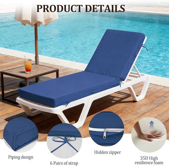 80x26x4in Lounge Cushions for Outdoor Furniture, Outdoor Lounge Chair Cushions - Image 5