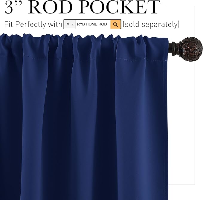 RYB HOME Blackout French Door Window Curtain Covering, Rod Pocket Thermal - Image 2