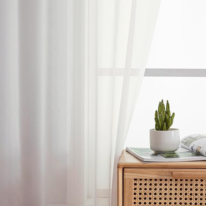 OWENIE Sheer Curtains 78 inch Length, Ivory Sheer Cutains 2 Panels Set - Image 3