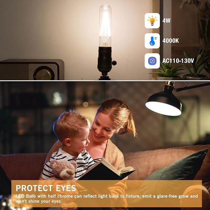 Dimmable E26 T30 T10 LED Bulb Long Tube Light Bulb 4W, Type T Tubular Light - Image 3