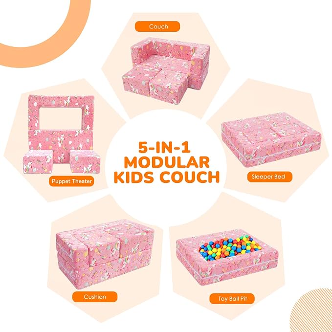 MeMoreCool Colorful Unicorn Glow-in-the-Dark Kids Play Couch, Modular Toddler - Image 4