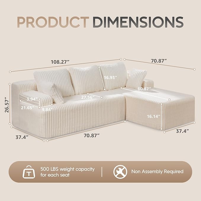 Hobestluk Modular Sectional Sofa Couches L-Shape Couch 3 Seat Modular Sofa - Image 2