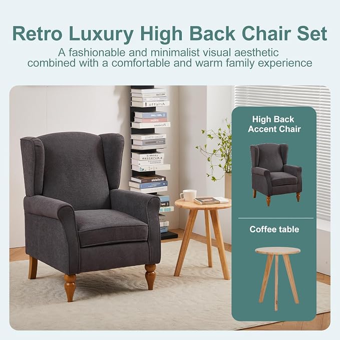 Mid-Century High Wingback Chair, Modern Fabric Accent Chair Armchair - Image 4