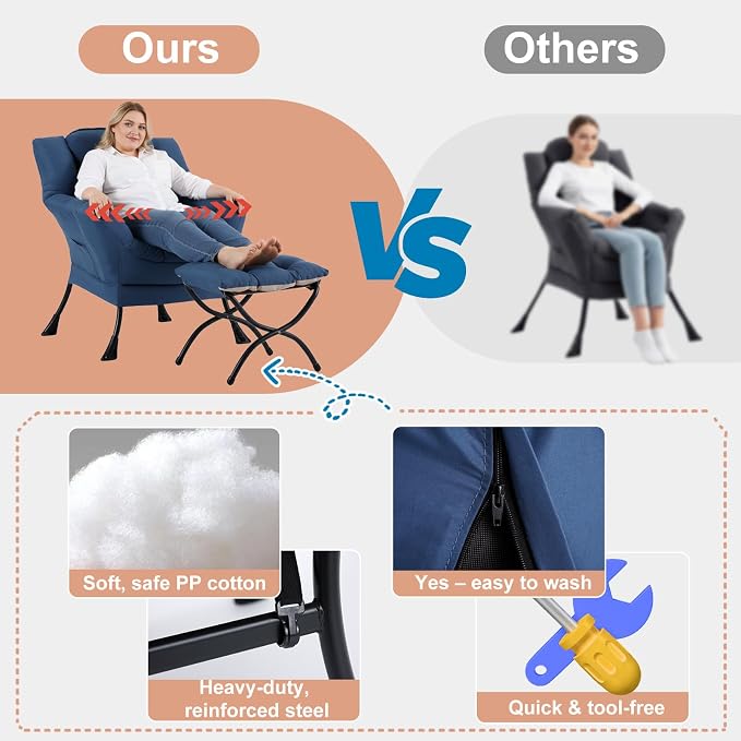 Lazy Chair with Ottoman, Reading Chair with a Pillow, Leisure Sofa Armchair - Image 8
