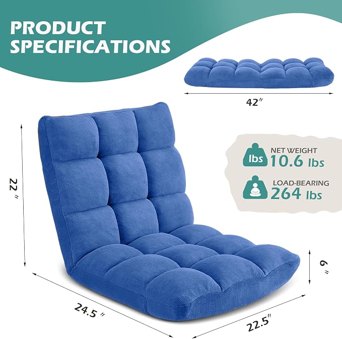 Folding Floor Gaming Chair 14-Poistion Cushioned Adjustable Floor Lazy Sofa - Image 3
