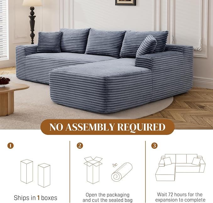 95" L Shaped Boneless Sectional Couches, Wide Armrest, Deep Seat, Memory Foam - Image 5