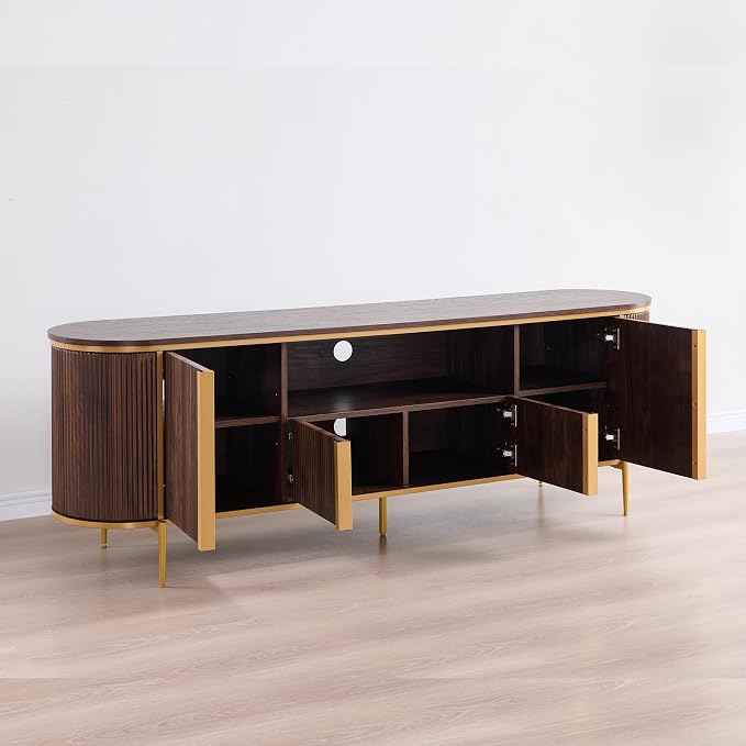 OKD 70" Fluted TV Stand with Storage, Faux Marble Top Entertainment Center - Image 5