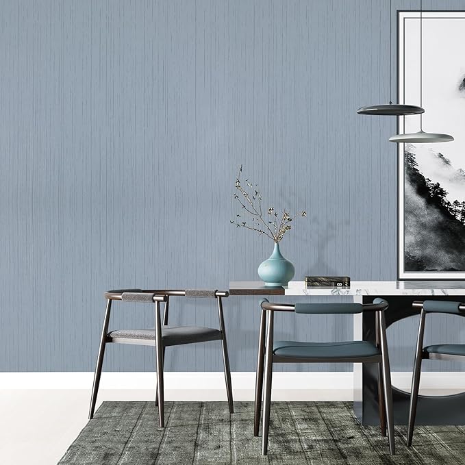 Grasscloth Peel and Stick Wallpaper Grey Blue 15.74" x 472.44" Modern Textured - Image 6