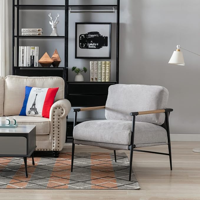 Ya-Home Mid-Century Accent Chair, Soft Armchair Chenille Fabric Lounge Chair - Image 8