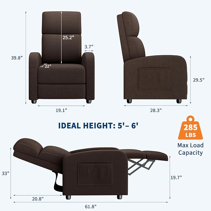 GarveeHome Linen Fabric Manual Recliner Chair, - Image 3