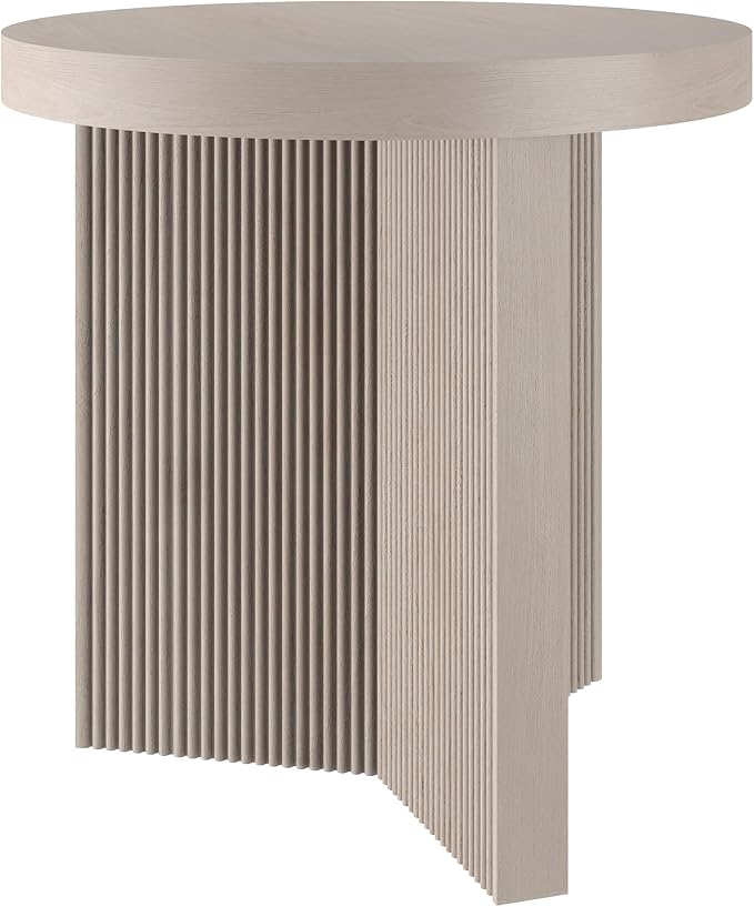 Henn&Hart 22" Fluted Scandinavian Round End Table, Ribbed Side Table, Nightstand by HennHart