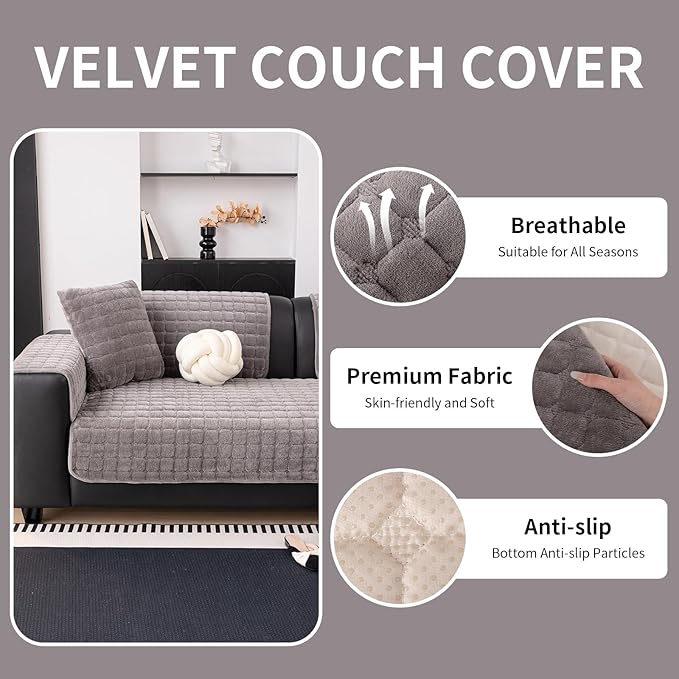 Velvet Couch Cover, Washable Sectional Sofa Cover, Anti Slip Sofa Slipcover - Image 4