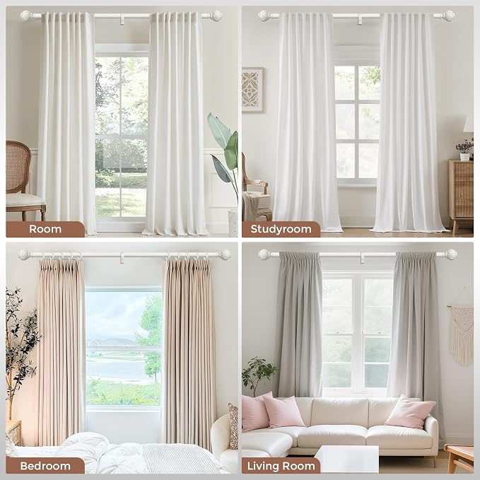 Antique White Curtain Rods for Windows 72 to 144 Inch, Adjustable Vintage - Image 2