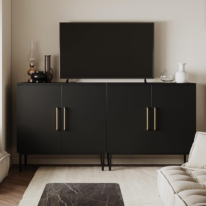Storage Cabinet with Doors, Modern Black Accent Cabinet, Free Standing Cabinet - Image 4