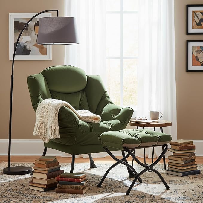 Welnow Lazy Chair with Ottoman, Modern Reading Accent Chair with Armrests and a - Image 2