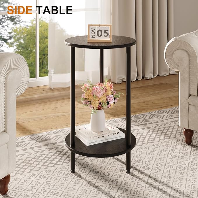 Round Side Table Set of 2, 2-Tier Modern Accent Table, Small Bedside Table - Image 2
