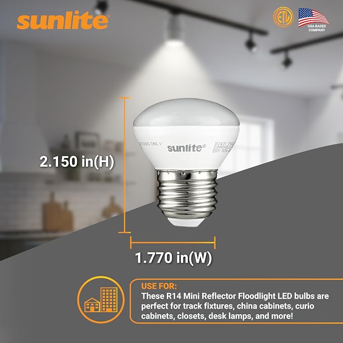 Sunlite LED R14 Mini Flood Light Bulbs, 4 Watts, 250 Lumens, Medium Base - Image 3