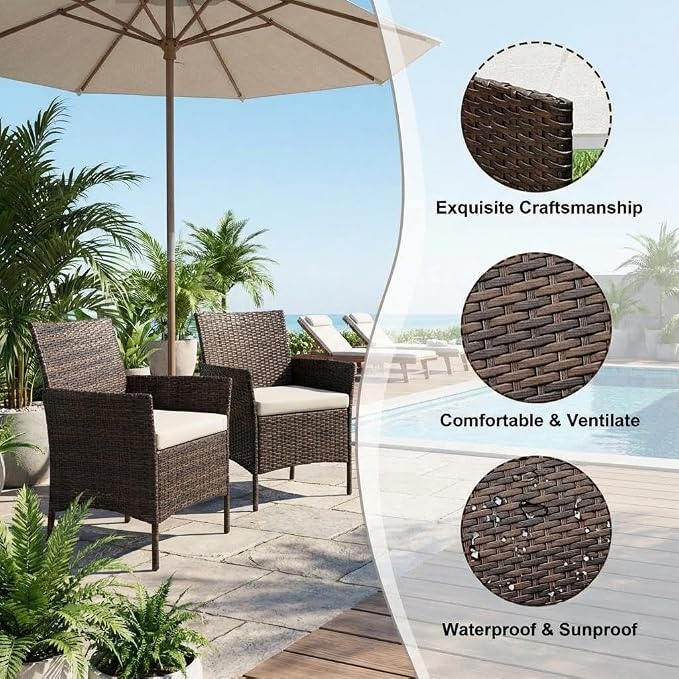 3PCS Outdoor Patio Bistro Set, PE Rattan Wicker Armchairs - Image 4