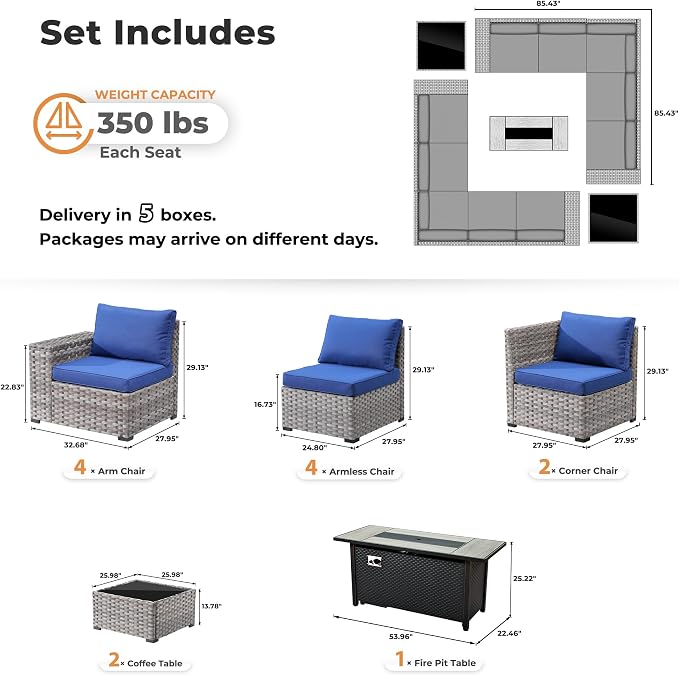 ovios 13 Pieces Patio Furniture Set, Outdoor Wicker Sectional Sofa - Image 8
