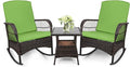 LEVELEVE 3 pcs Rocking Bistro Set Conversation Chairs PE Wicker Outdoor Rocking by Enjoyyourlife