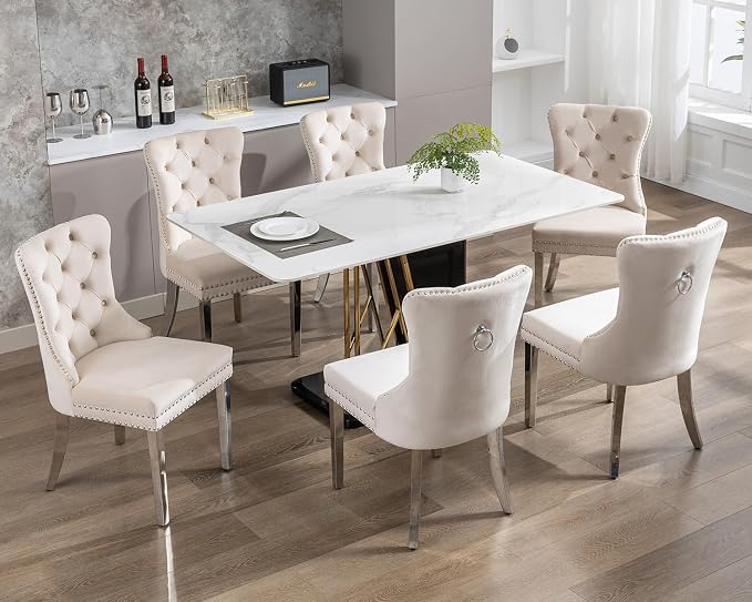 KCC Velvet Dining Chairs Set of 2, Upholstered High-end Tufted Dining Room Chair - Image 8