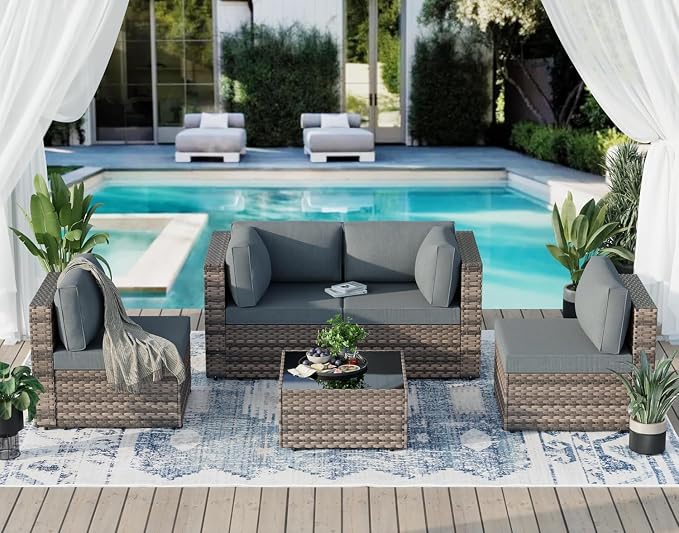 JAMFLY 5-Piece Patio Furniture Set, All-Weather Wicker Outdoor Sectional Sofa - Image 3