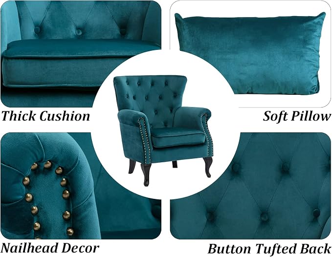 Mid Century Accent Chair Modern Button Tufted Armchair Wingback Club Chair - Image 6