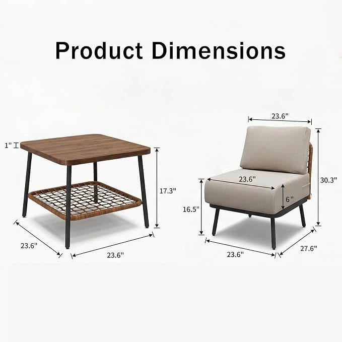 3-Piece Patio Conversation Set, Outdoor Sectional Sofa Wicker Furniture - Image 3