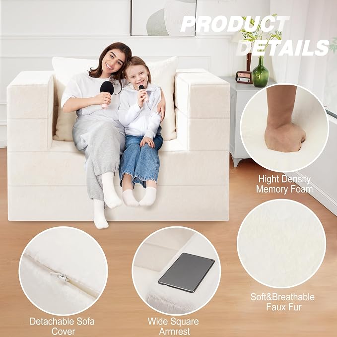 Futon Sofa Bed with Pillow, 3-in-1 Sleeper Sofa Bed with Removable Cover - Image 7