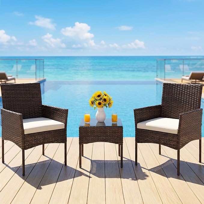 DUMOS 3-Piece Patio Furniture Set, All-Weather Outdoor Wicker Chairs - Image 2