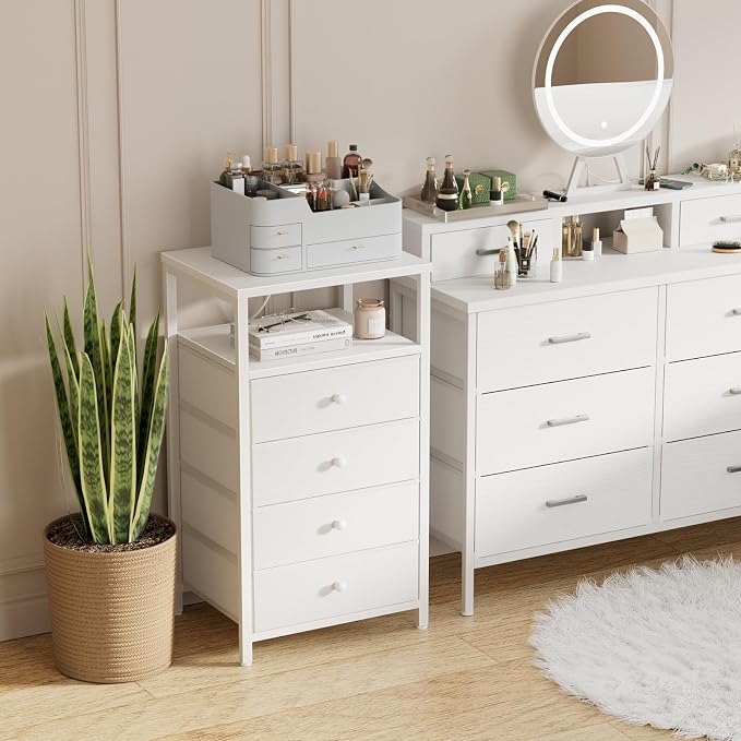 BOLUO Tall Night Stand with Drawers, Small White 4 Drawer Dresser - Image 2