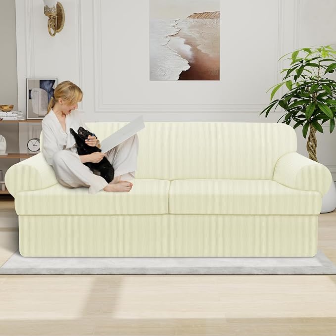 Waterproof Couch Cover 3-Piece Set Striped Sofa Slipcovers - Image 2