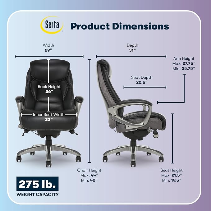 Serta Lautner Executive Home Office Desk Chair, Ergonomic High-Back - Image 2