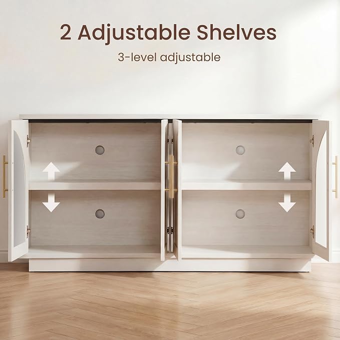 Fatmok 59" Buffet Cabinet with Glass Doors, Modern Arched Sideboard with Large - Image 5