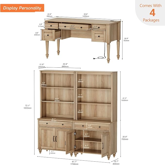WAMPAT Home Office Furniture Set, Wood Computer Desk - Image 3
